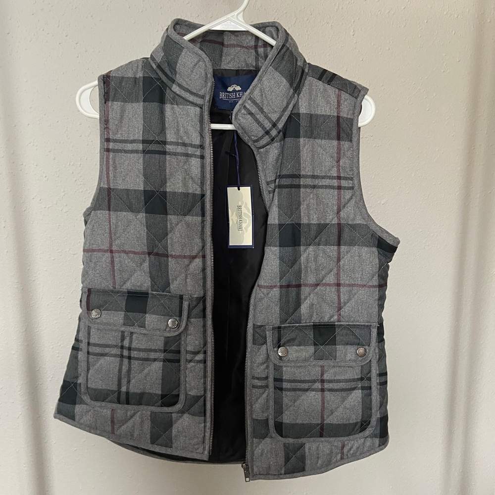 British Khaki Quilted Plaid Vest